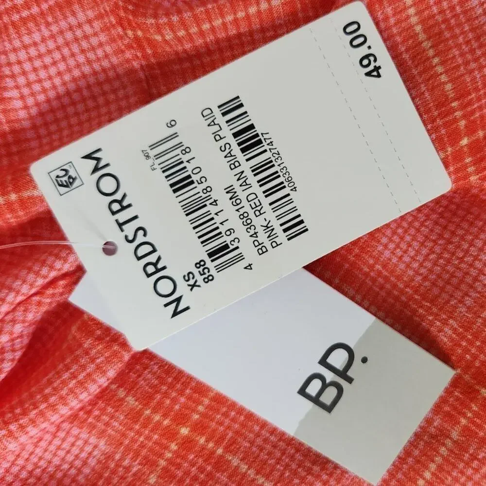 NWT BP. Womens‎ XS Pink Red Ian Bias Plaid Long Balloon Sleeve Midi Dress…